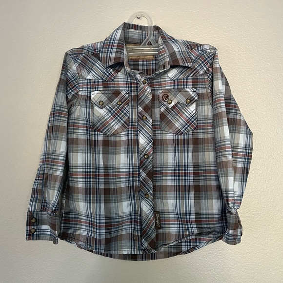 Wrangler retro boys plaid snap long sleeve western shirt - Picture 2 of 14